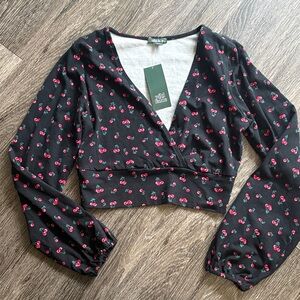 Wild Fable Cherry Print Cropped Blouse